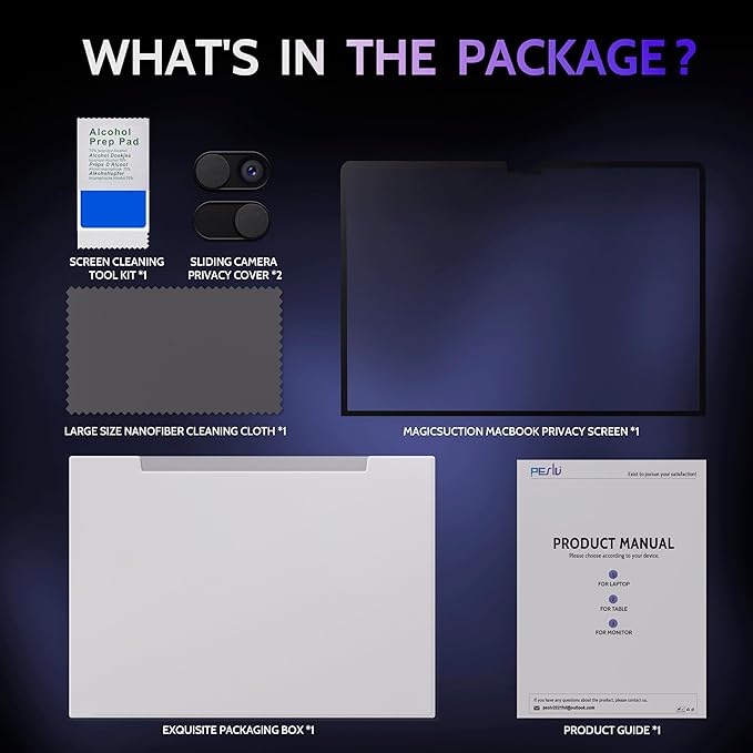 Privacy Screen for MacBook Pro 16 Inch (2021-2025, M1, M2, M3, M4), MagicSuction™ Removable Anti Spy Black Protector, Glare Blue Light Filter for Mac Laptop Computer