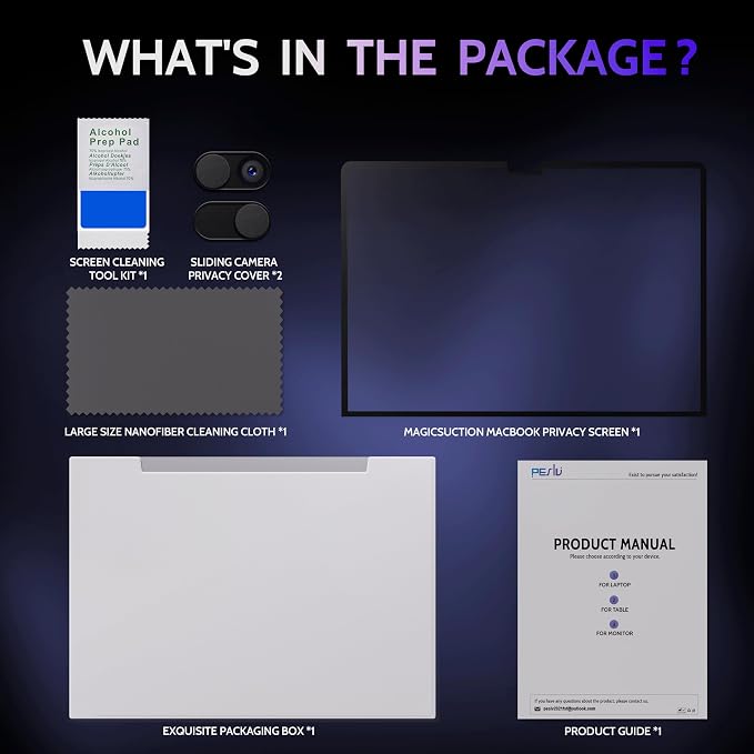 Peslv Privacy Screen for MacBook Air 15 Inch (2023-2026, M2, M3, M4, M5)- A3448 A3241 A3114 A2941, MagicSuction™ Removable Anti Spy Black Protector, Glare Blue Light Filter for Mac Laptop Computer