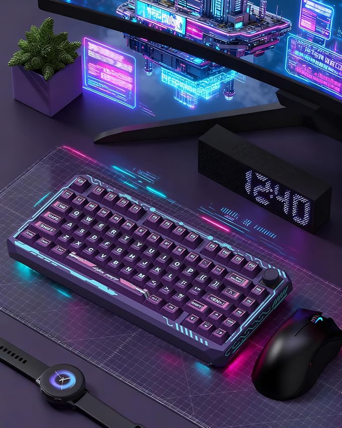 PBT Keycaps Set, ERA75 135 Key Caps,Dye-Sublimation, Cherry Profile Custom Keycap for 61/64/68/84/87/100/104/108 Mechanical Keyboard, Compatiability for 60 65 75 100 Percent Keyboads, Purple