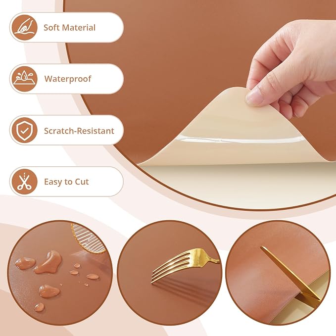 LovePads Makeup Mat for Vanity, 16 x 36 Dual-Sided Desk Pad & Vanity Cover Top, Waterproof PVC Protector Mat for Dresser, Nail Art, Craft Table (Brown+Beige)