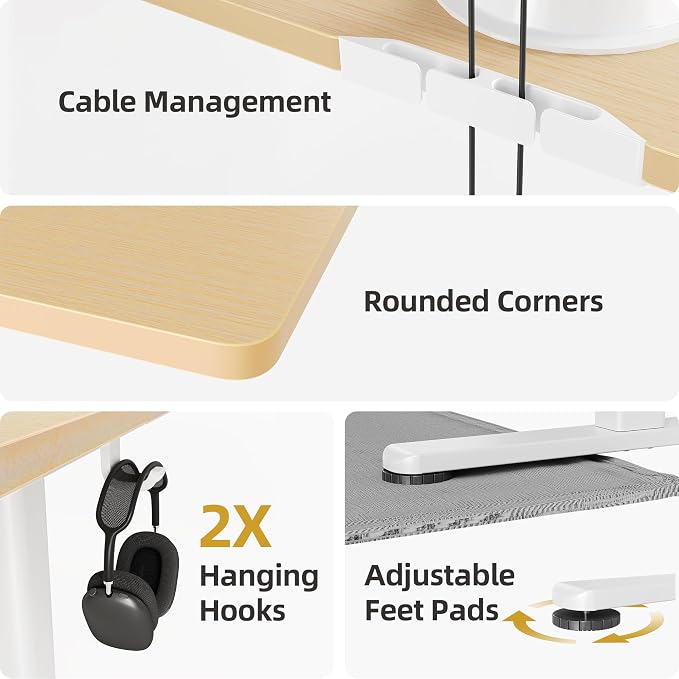 INNOVAR Electric Standing Desk, Adjustable Height Stand up Desks, 63 x 24 Inches Sit Stand up Desk for Home Office Computing, 3-Preset Memory Height Ergonomic Rising Desks, Nature
