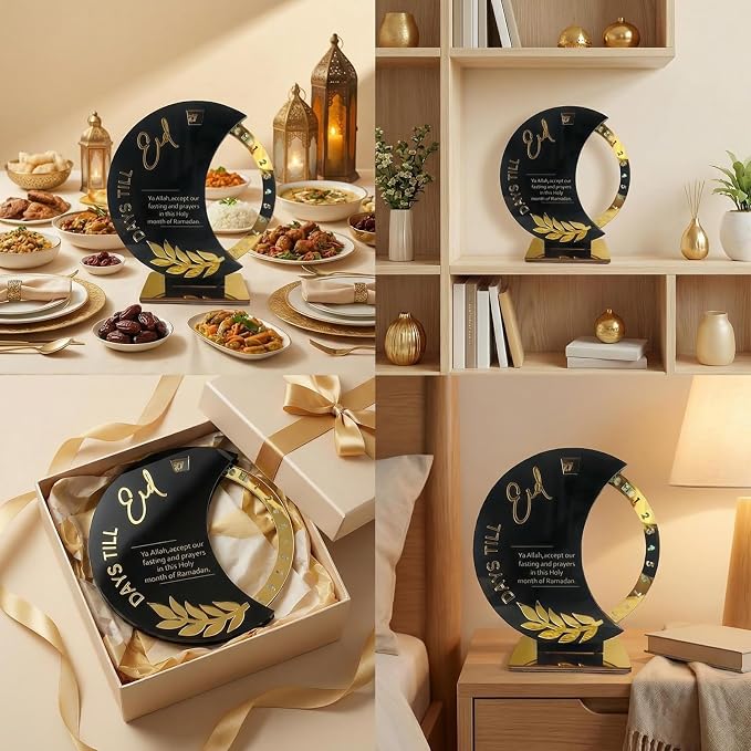 Ramadan Countdown Calendar - Elegant Acrylic Circle with 30 Day Flips, Eid Mubarak Home Table Decor, Islamic Festival Gift & Celebration Reminder for Family (Countdown Calendar-Black)