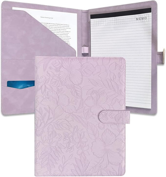 Portfolio Padfolio Binder, Faux Leather Professional Document Organizer with Business Card Holder, Letter-Sized Notepad Legal Pad Holder, Durable Executive Folder for Interviews, Meeting (Purple)