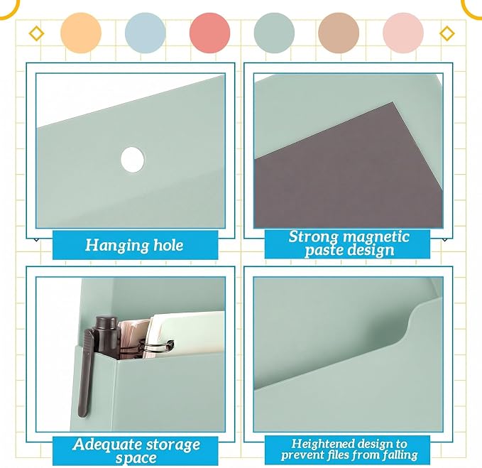 Gilprop 12 Pack Magnetic File Holder for Whiteboard, 10"x13"x1.2" Classroom Magnetic Wall File Folders, Hanging Magazine Organizer Storage Pocket for Refrigerator Mail Paper Desk Office(Light Vintage)