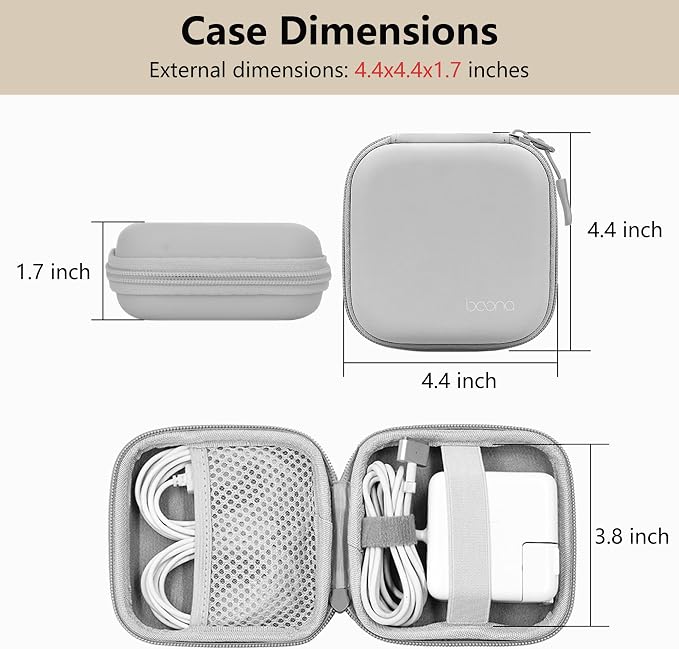 Charger Case for Macbook, Portable Tech Electronic Organizer Bag, Small Travel Storage Pouch for Laptop Accessories, MacBook Power Adapter, Charging Cords, USB Drives, Power Bank (Grey PU, M)