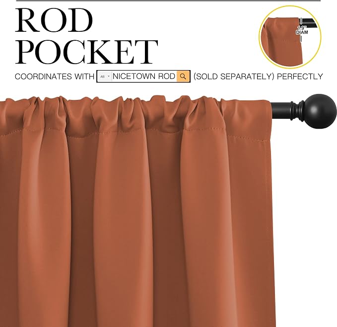 NICETOWN Blackout Curtains and Drapes - Thermal Insulated Solid Rod Pocket Blackout Draperies/Panels (Burnt Orange, 1 Pair, 42 by 84 inches)