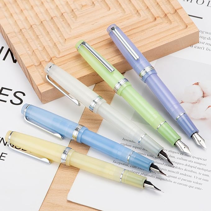 Jinhao 82 Acrylic Fountain Pen, Iridium Extra Fine Nib with Ink Converter, Transparent Purple Classic Design Smooth Writing Pen (Silver Trim)