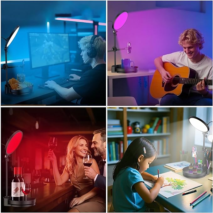 Selfie Light Kit for Desk and Laptop,55W Dimmable Full Screen Ring Light,with Rotating Storage Box,Pen Holder Stand,Phone Holder and Controller (White-RGB, 10.5)
