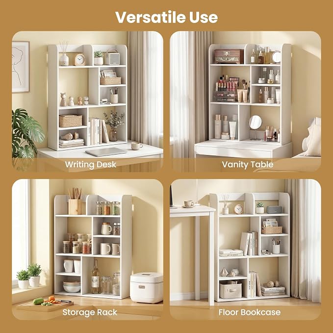 Tangkula Desktop Bookshelf, 5-Tier Desktop Display Rack with 4 Open Shelves & 4 Cubes, Modern Tabletop Bookcase Organizer for Computer Desk, Countertop Storage Hutch for Home Office Dorm (White)