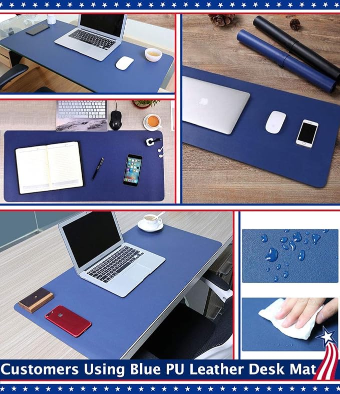 Desk Protector Blotter Pad on Top of Desks PU Leather Office Desk Writing Mat Computer Laptop Gaming Under Keyboard Mouse Pad Desk Decor Accessories Organizer for Women Men Kids Black 16 X 32 Inches