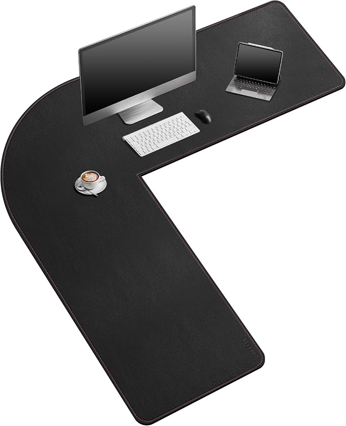 ZORESYN 63" L-Shaped Gaming Desk Mat Mouse pad, Computer Corner Desk Pad, Home Office Writing Desk Pad Protector, Large Waterproof PU Leather Corner Mousepad - Black, (160+157) x50cm