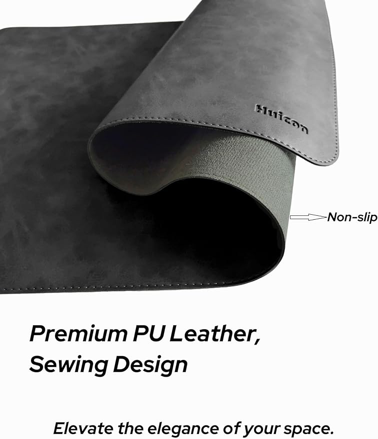 Leather Desk Mat, 31.5"x15.7" Non-Slip PU Leather Desk Pad, 2mm Thick Desk Blotter with Stiched line, Retro Large Mouse Pad, Laptop Pad for Office & Home Use (Black)