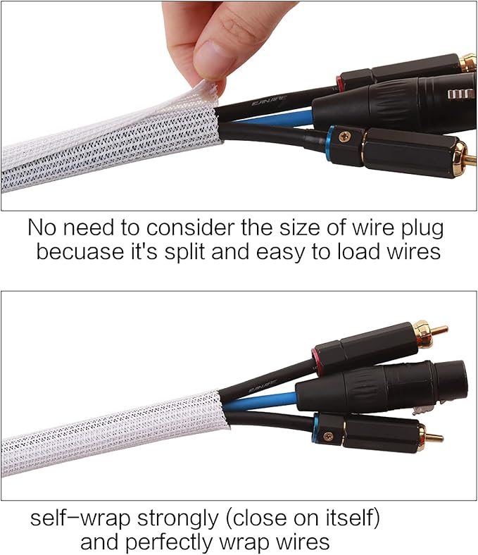 Alex Tech 6.6ft - 1.5 inch Cord Protector Wire Loom Tubing Cable Sleeve Split Sleeving for USB Cable Power Cord Audio Video Cable - Protect Cat from Chewing Cords - White