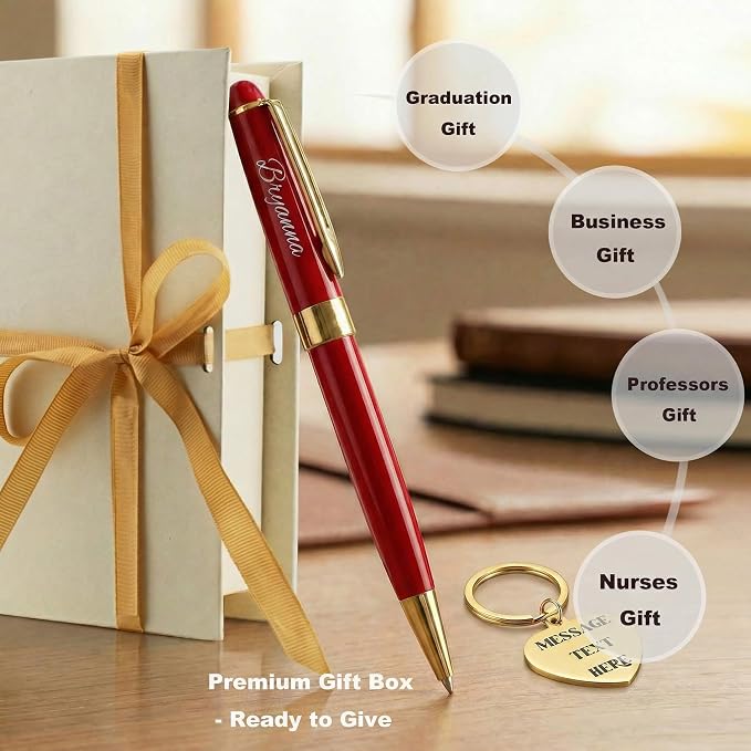 Yastar Personalized Ballpoint Pen with a Custom Keychain - Luxury Writing Pen with 2Black Ink Refills Engraved with Your Message Name on the Pens Gift Set for Man/Women/Writers/Collection/Journalist