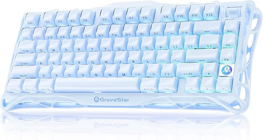 GravaStar Mercury K1 75% Blue Gaming Keyboard, Aluminum Alloy Mechanical Keyboard, Gasket Hot-Swap Socket, Linear Switches, RGB Backlit, Wireless Keyboard for Gaming, Office, and Gifts【Ice Blue】
