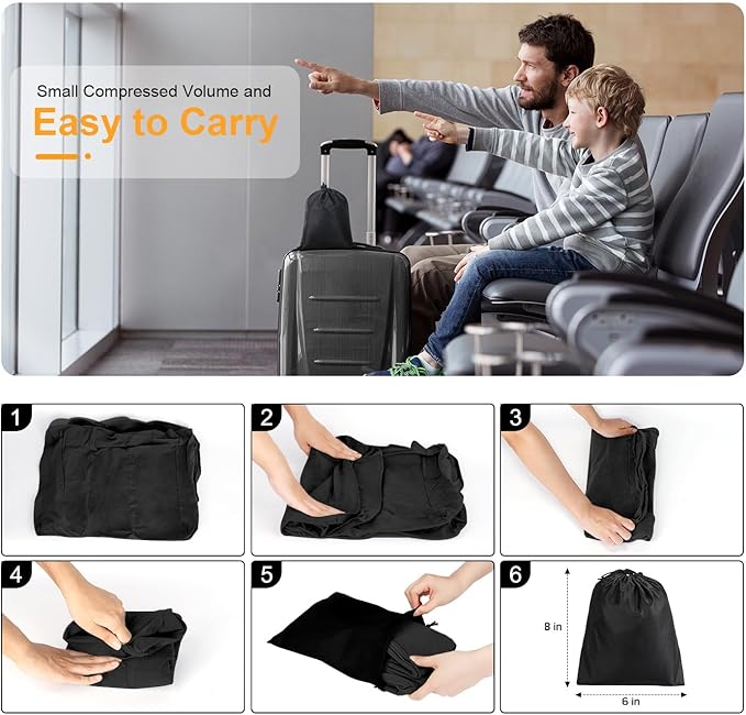 Maliton Inflatable Foot Rest Pillow, Airplane Travel Bed for Toddler, Car Seat Foot Rest for Kids, Adjustable Height Leg Rest Pillow for Airplane, Home, Office(Black, 2 Pack)