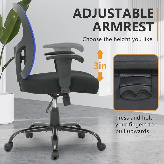PayLessHere Ergonomic Desk Chair Office Chair Computer Chair 500lbs with Lumbar Support Wide Seat Adjust Arms Rolling Swivel High Back Task Executive Big and Tall Office Chair for Home Office，Blue