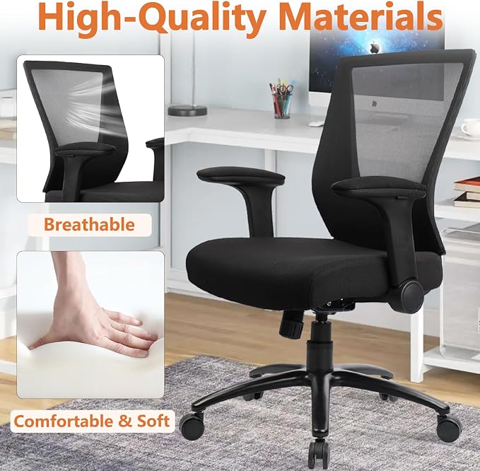 CLATINA 500lbs Big and Tall Office Chair Heavy Duty Ergonomic Mesh Desk Chairs with Wide Thick Seat Cushion and Adjustable Armrests for Home Office Conference Heavy People, Black(2 Pack)