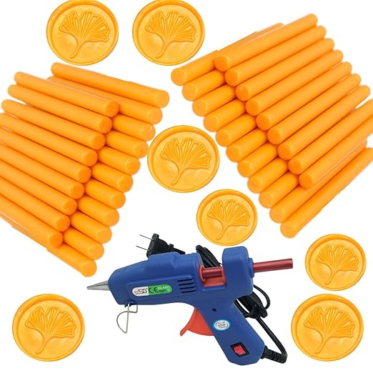 Wax Seal Kit, Atopbb Orange Yellow 40Pcs Sealing Wax Sticks with Glue Gun Great for Wax Seal Stamp, Wax Seal Sticks Used for Wedding, Invitations and Gift Wrapping (40, orange yellow)
