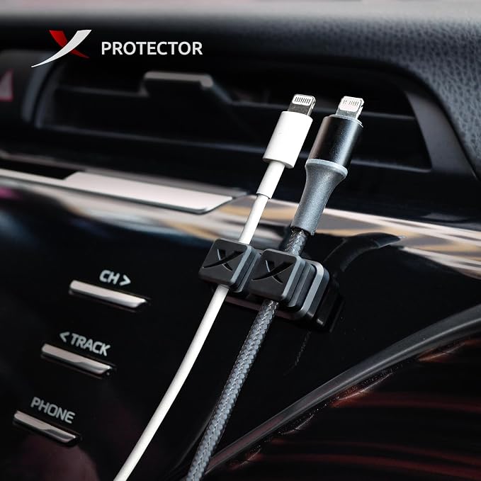 Magnetic Cable Holders X-Protector 2 Pairs - Premium Cable Clips - Self-Adhesive Cable Holder for Car - Cord Organizer for Desk - Cable Organizer - Black Wire Organizer - Cord Management for Wires!