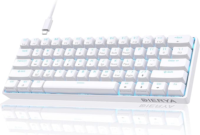 DIERYA 60% Mechanical Keyboard, DK61se Wired Gaming Keyboard with Brown Switches, LED Backlit Ultra-Compact 61 Keys Mini Office Keyboard for Windows Laptop PC Gamer Typist（White）