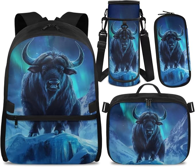 Doojoayie Cool Highland Cow Backpack for Girls with Lunch Box Trendy 2025 Kids School Bag for Summer Elementary School Backpack for Girls Bookbag with Insulated Lunch Box