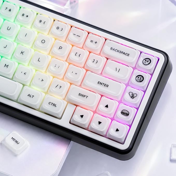 Womier Low Profile Keycaps, White Jelly Keycaps, Shine Through Key Cap | 127 Keys Custom Keycaps for Mechanical Keyboard 60% 65% 75% 80% 100% Cherry Gateron MX Switches, White