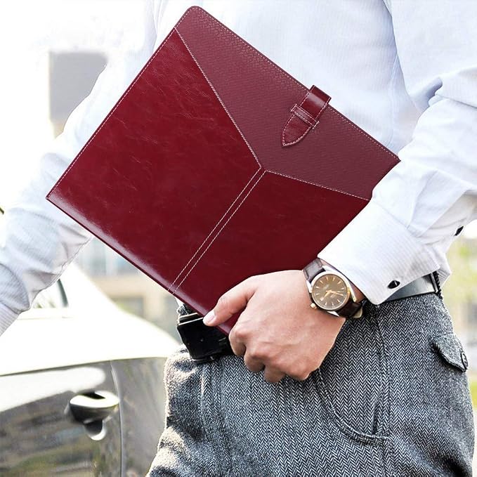 Toplive Padfolio 3 Ring Binder Organizer Business Portfolio Folder for Women, A4/ Letter Size PU Leather Portfolio Padfolio for Interview Conference Presentation, Wine Red