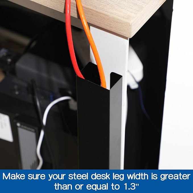 Blulu 1 Pack Steel Magnetic 14 Inch Cable Management Channel for Under Desk Leg Vertical Wire Hider Cover Cable Desk Organizer No Drill Cord Organizer Cord Hider Management for Home Office (Black)