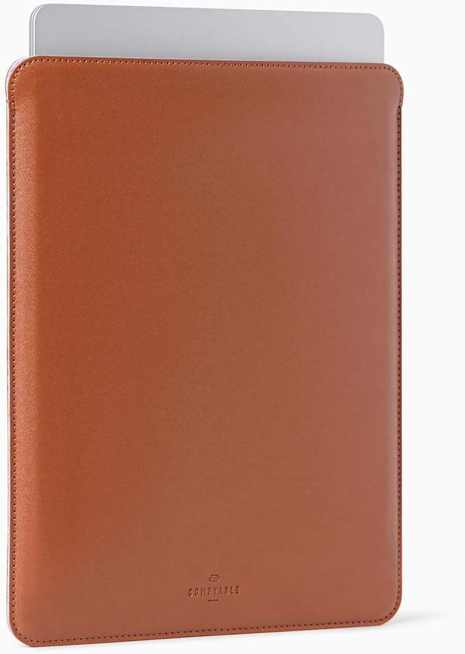 Comfyable Slim Laptop Sleeve 16 Inch Compatible for MacBook Pro M5 M4 M3 M2 Pro/Max 2026, Faux Leather Protective 16-in Mac Cover Case, Brown