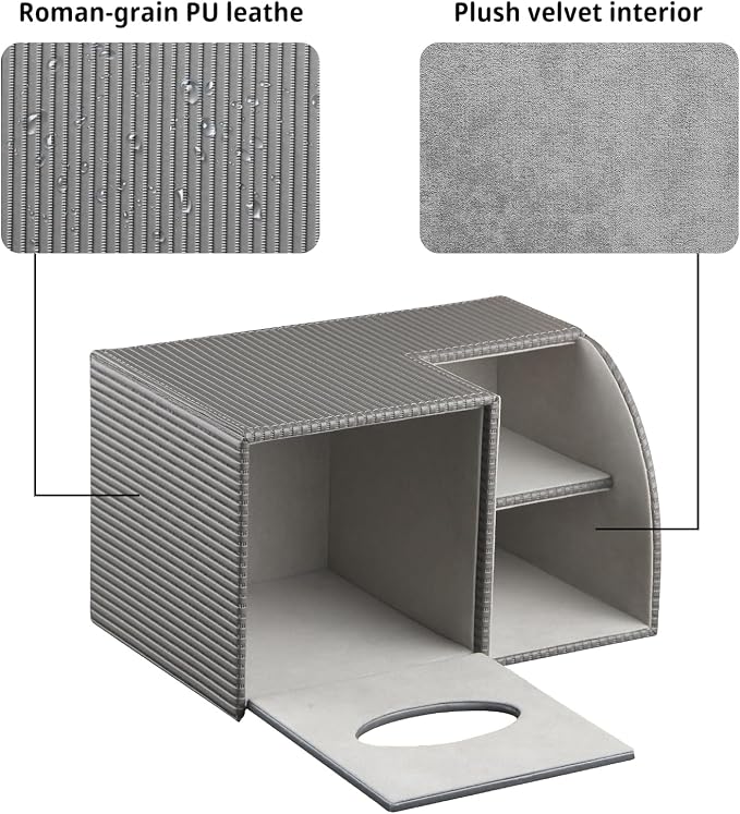 Square Tissue Box Cover with Storage, PU Leather Facial Cube Tissue Holder | TV Remote Control Holder, Desk Accessories Nightstand Organizer, Modern Table Caddy for Bathroom, Bedroom, Home, Office Decor