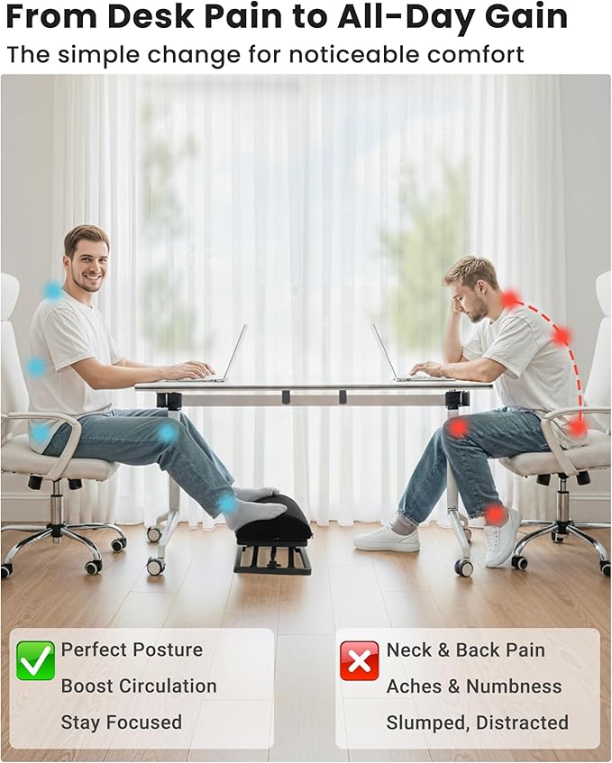Truly Infinite Height Adjustable Footrest｜No Bending Needed—Foot Step-to-Adjust｜2.7"-13.1" Height｜Washable｜Foot Rest Stool for Under Desk at Work, Office/Home/Gaming/Study Desk Essentials