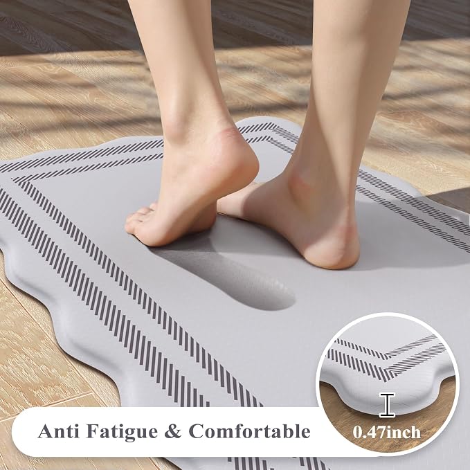 KIMODE Anti Fatigue Kitchen Mats, Light Grey Kitchen Rugs 17"x47"+17"x29" | Padded Kitchen Mat for Floor, Comfort Standing Desk Mat, Cushioned Kitchen Mats for Floor 2 Piece for Laundry Office Sink