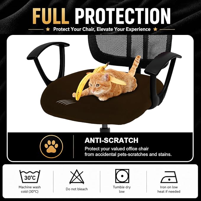 DIVA EN CAMINO DEC Stretchable Desk Office Chair Seat Cushion Covers - Universal Spandex Computer Chair Slipcover - Removable Washable Cushion Protectors for Dogs, Cats, Pets (Brown)
