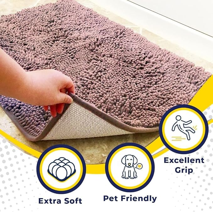 Muddy Mat® | Super Absorbent Door Mat Indoor, Microfiber Quick Dry Chenille Entryway Rug, Non-Slip Front Door Mat, Indoor Mats for Entryway, Machine Washable Pet Rug, Blush Pink 19" x 30"