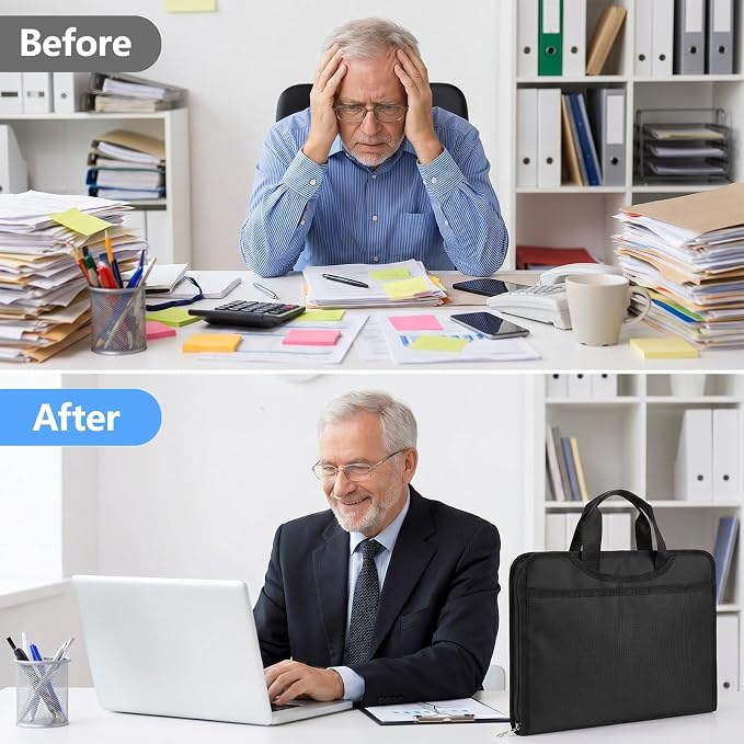 Fireproof Accordion File Organizer Bag A4 13 Pockets Expandable Document Folder with Handle Portable Important Document Storage Case Fire Resistant File Organizer for Home Office Travel Black
