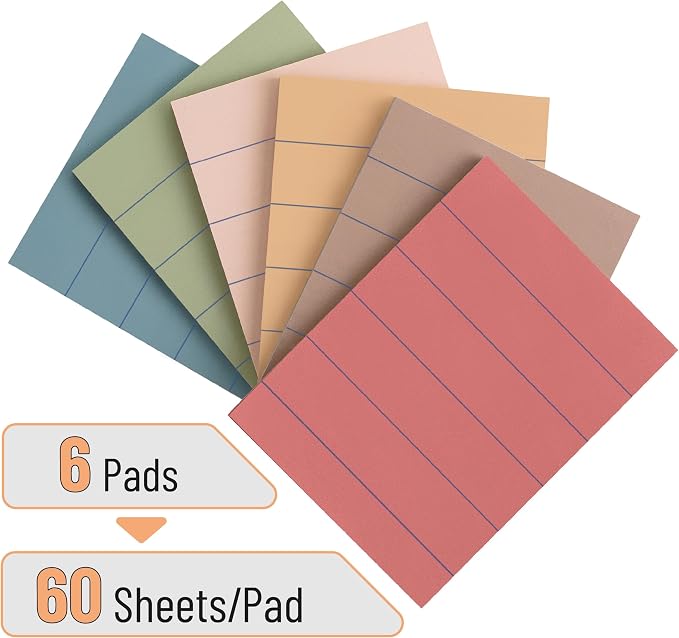 Mr. Pen- Small Lined Sticky Notes, 1.5" x 2", 6 Pads, 60 Sheets/Pad | Vintage Color, Small Sticky Notes with Lines, Ruled Post Stickies, Memo Pads, Self-Stick Note Pad for Office, School, Home