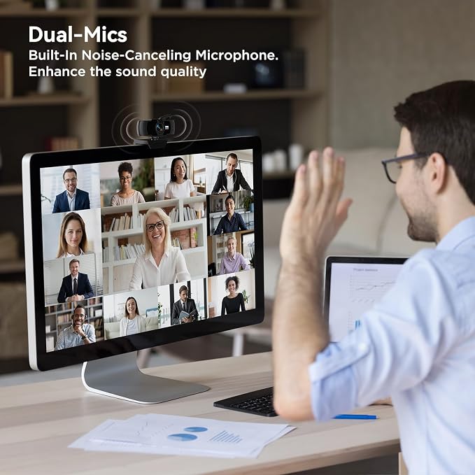 Full HD 1080P Webcam with Dual Microphones & Privacy Cover for PC, Desktop, Laptop, Plug&Play USB Computer Camera with Auto Light Correction for Zoom/Teams/Skype, Conferencing and Live Streaming