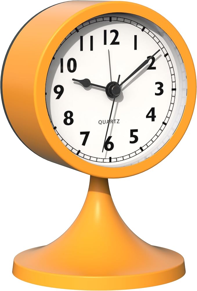 AYRELY® 3" Analog Alarm Clock, Retro Small Clock, Desk Clock for Bathroom | Cute Battery Operated Table Clock with Silent Movement and Light for Bedroom, Bedside, Living Room Decor and Shelf (Orange)