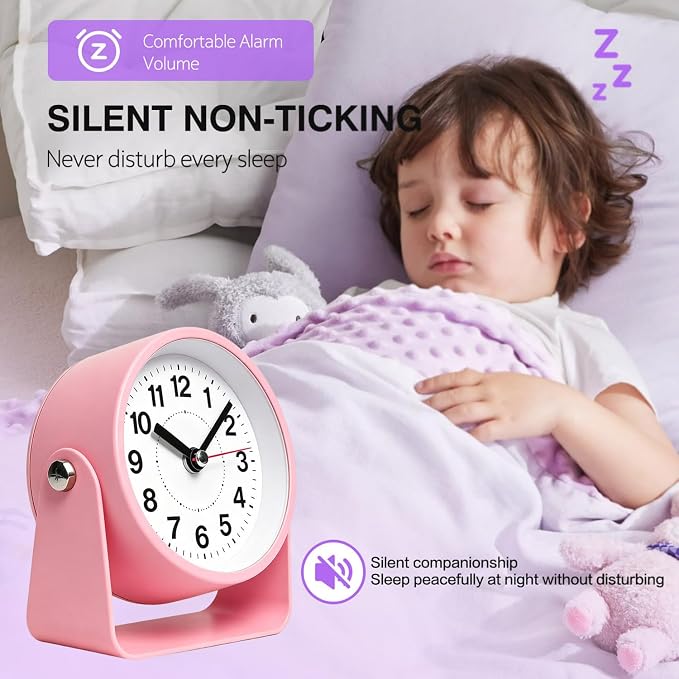 3.5" Analog Alarm Clock, Small Retro Desk Clock Battery Operated, Silent Metal Table Clock with Light for Living Room Decor,Bedroom,Bedside,Shelf, Adjustable Angle Snooze Clock for Adults Elderly