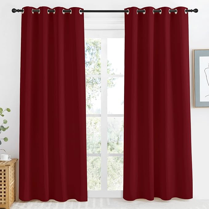 NICETOWN Christmas Burgundy Curtains for Living Room, 55x86 Inch,1 Piece, Burgundy Red, Home Decor Energy Smart Thermal Insulated Window Treatment Drape/Drapery for Patio Door