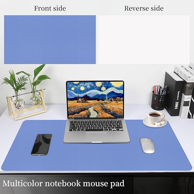 Bloss Blue Leather Desk Mat Protector,Leather Mouse Pad,Laptop Protector Desks Mat,Office Desks Mats,Keyboard Desks Mats,Computer Mat,Dual-Side Waterproof Desk Writing Pad for Office/Home.31.5"x 15.7"