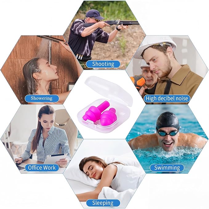 24 Pair Rose Red Ear Plugs - NRR 29dB Reusable Silicone Ear Plugs with Plastic Cases for Sleeping, Noise Cancelling, Concerts, Shooting, Swimming