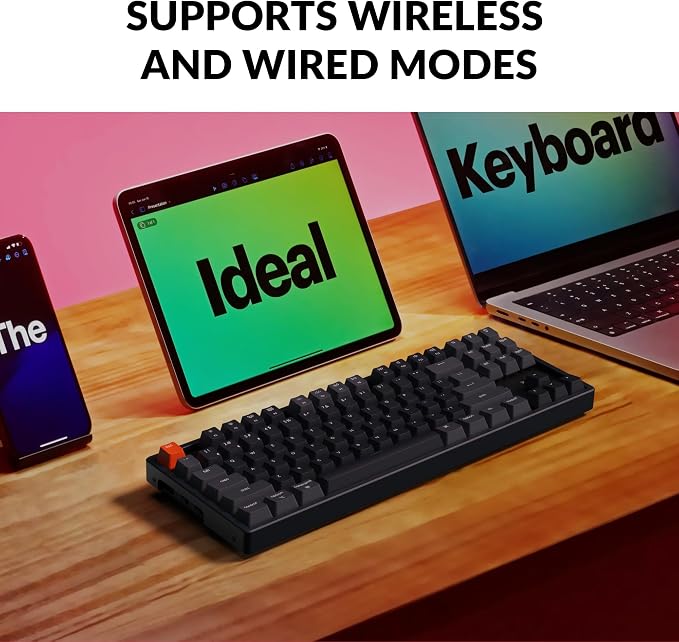 Keychron K8 Wireless Mechanical Keyboard, Tenkeyless Layout 87 Keys Bluetooth/Wired RGB Backlit with Gateron Optical Blue Switch Compatible with Mac Windows