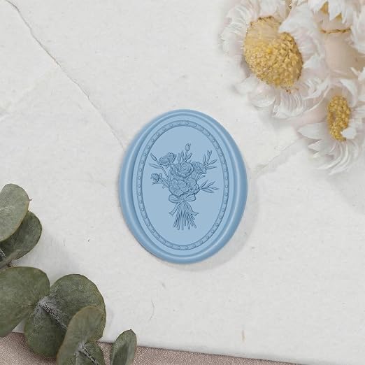 UNIQOOO Wax Seal Stickers -Vintage Photo Frame Floral Bouquet Wedding Invitation Envelope Seal Stickers, 50 Pcs Self-Adhesive Dusty Blue Stickers, Perfect for Invitation, Christmas, Gift Wrapping