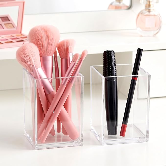 12 Pack Acrylic Pen and Makeup Brush Holder – Clear Desktop Organizer for Office, Home, and Studio Supplies, Stationery Storage Accessory (2.6 x 2.6 x 4 Inch Each)