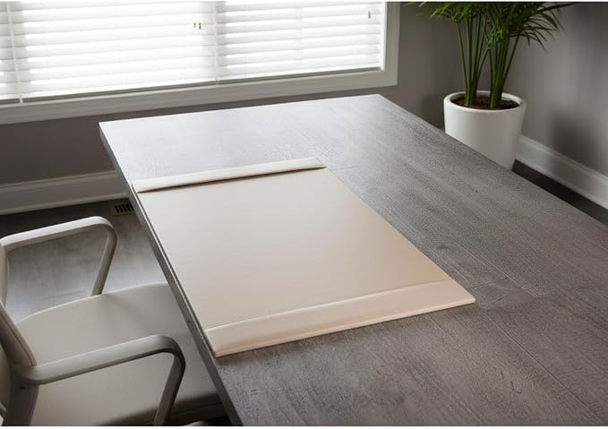 Dacasso Bonded Pad with Side Rails Luxury Leather Desk Blotter for Writing, 30 x 18 (White Latte)