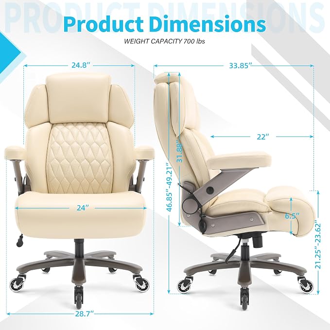Big and Tall Office Chair 700lbs, Ergonomic High Back Computer Desk Chair | Adjustable Headrest&Lumbar Support, 3D Flip Arms, Large Wheels, Heavy Duty Metal Base, Thick Padded Wide Seat Executive Chair
