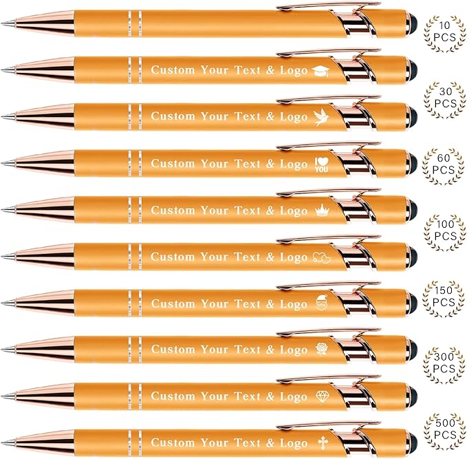 Bulk Custom Pens Personalized, Customized Pens with Name/Logo on Both Sides Gifts, Black Ink Engraved Ballpoint with Stylus, Ideal for Business, Birthday, Party, Wedding, School, Metal Material