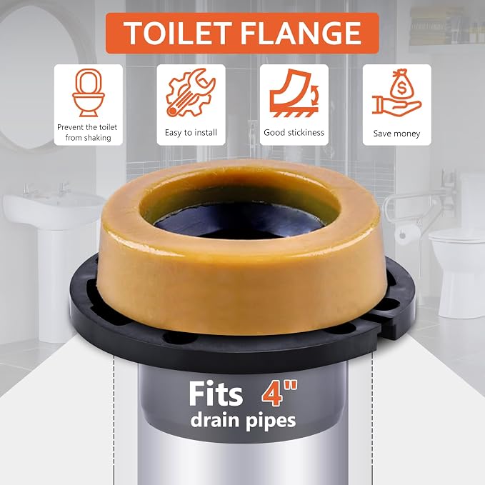 boeemi Toilet Flanges and Wax Rings for Toilets with Extended Flanges and Extra Thick Wax Rings for Floor Exit Toilets New Installation or Reinstallation 4" Waste Line for Plumbing Below Floor